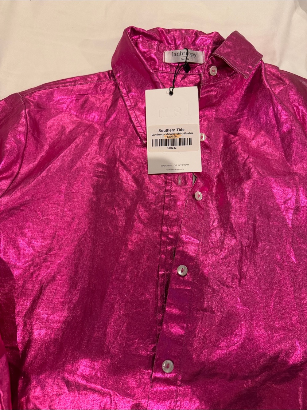 Lanhtropy Shiny Hot Pink Button-Down Shirt-Fushia